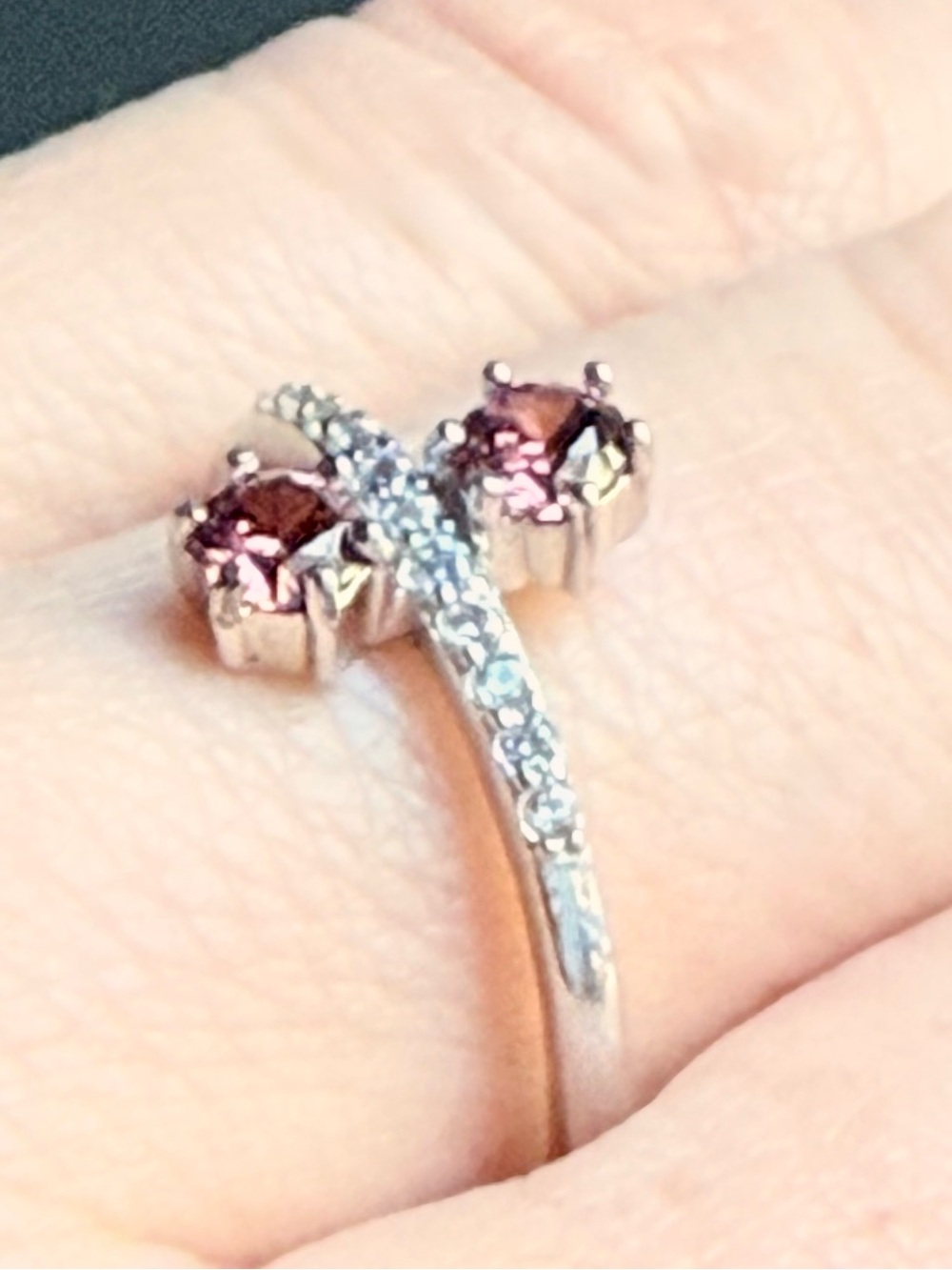 Bomb Party .925 Sterling Silver
Ring Size 8- Pink/Purple Gemstones & CZ Accents